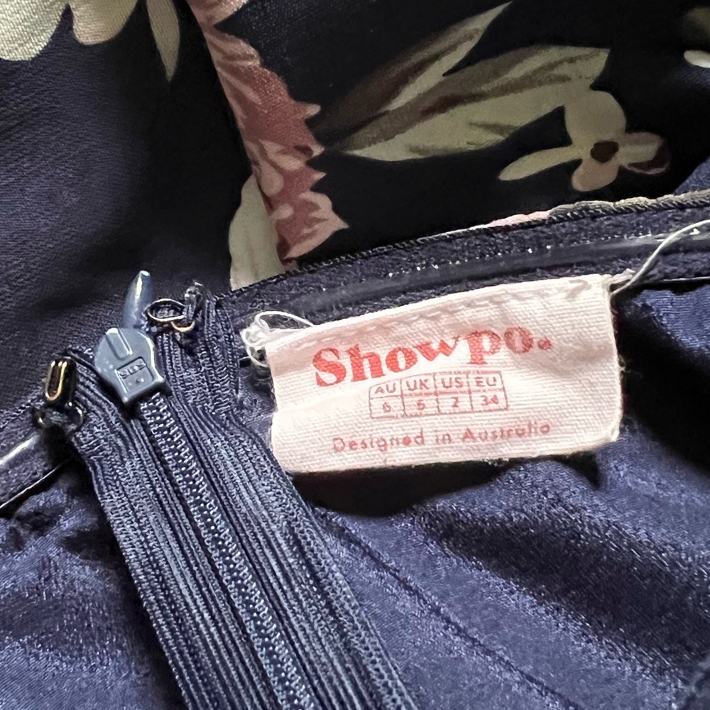SHOWPO NAVY BLUE FLORAL “TAKE IT FROM THE TOP” STRAPLESS MAXI DRESS - Picture 12 of 14